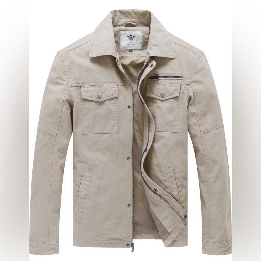 NWT- WenVen Men's Casual Canvas Cotton Military Lapel Jacket SIZE:Med